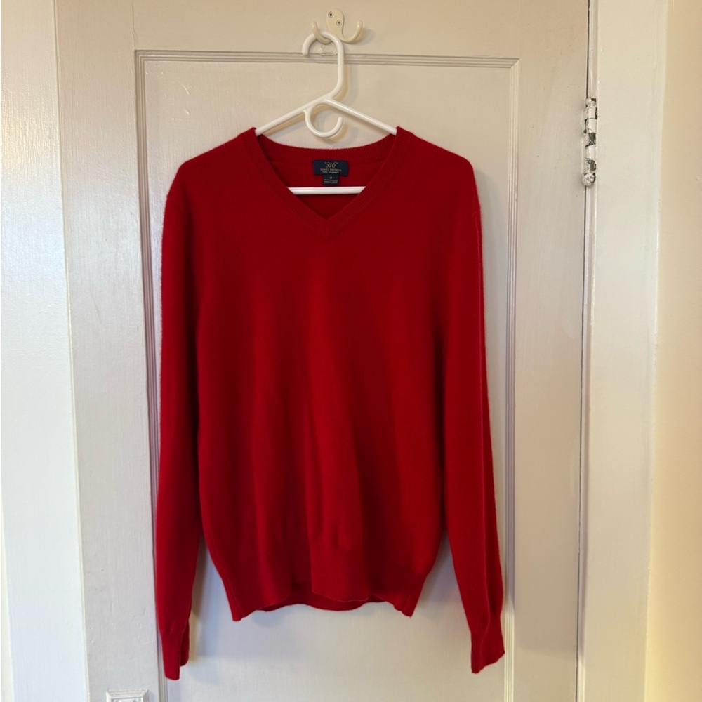 Brooks Brothers Men’s Red V-Neck Cashmere Sweater - Size M